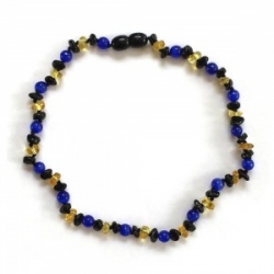 Dark Cherry and Lemon Amber And Blue Cats Eye Necklace